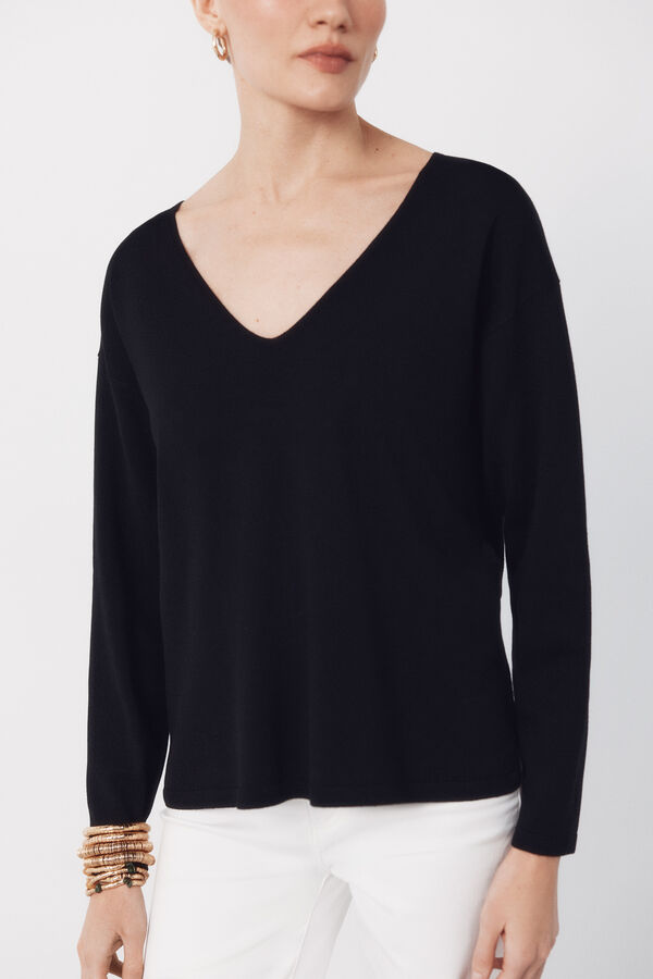 Cortefiel V-neck jumper Black