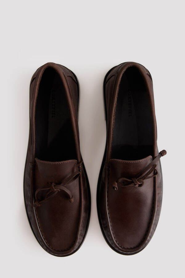 Cortefiel Leather loafers with tie Dark brown