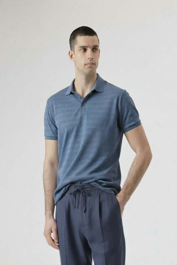 PuroEGO Lichen cotton dobby polo shirt Blue
