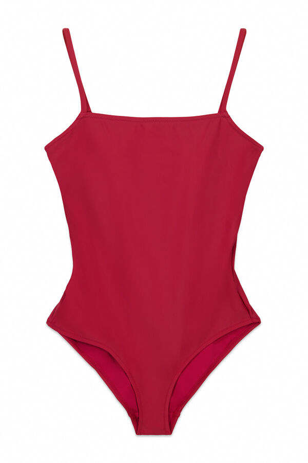 Cortefiel Square neck sculpting swimsuit Red