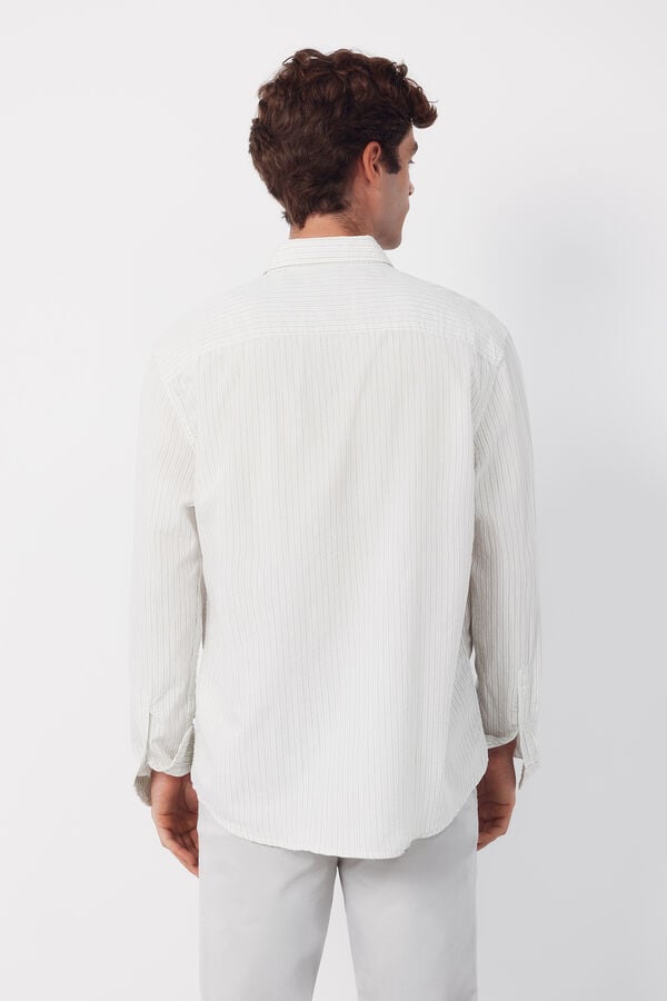 Cortefiel Striped seersucker shirt Kaki