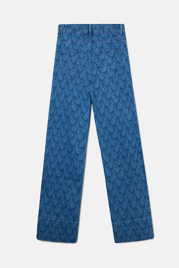 Silbon Calça denim com estampado paisley Azul