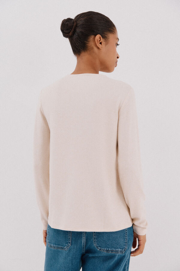 Cortefiel T-shirt with pearl and rhinestone details Ivory