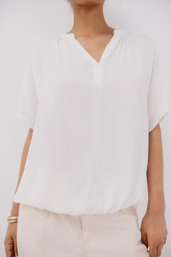 Cortefiel Camisa de cetim de manga curta Branco