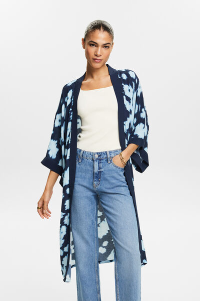 Cortefiel Long floral print kimono with Ecovero viscose Printed blue