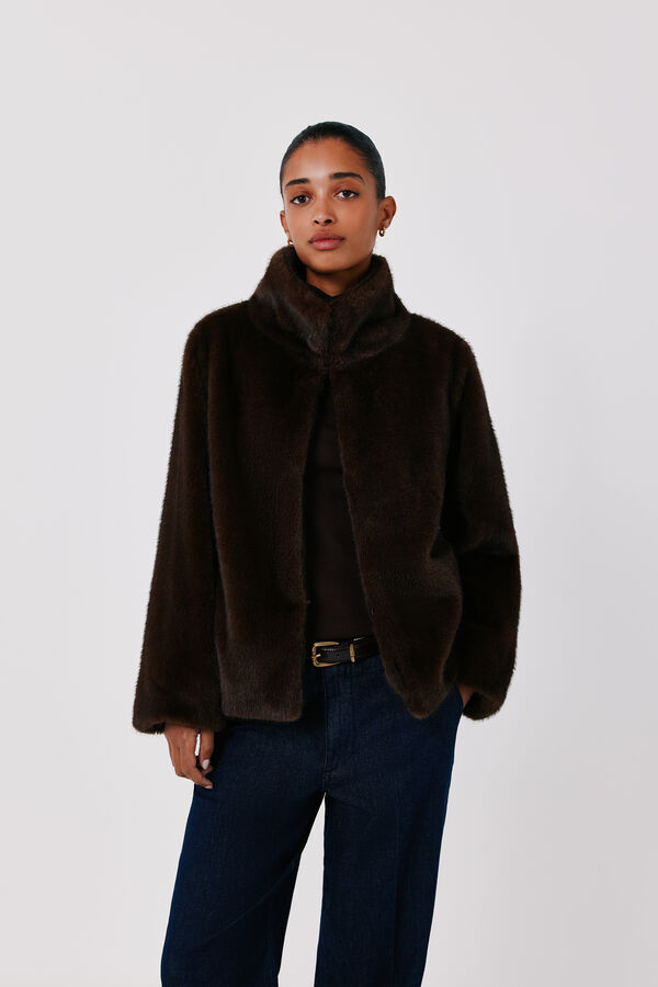 Cortefiel Faux fur jacket Dark brown