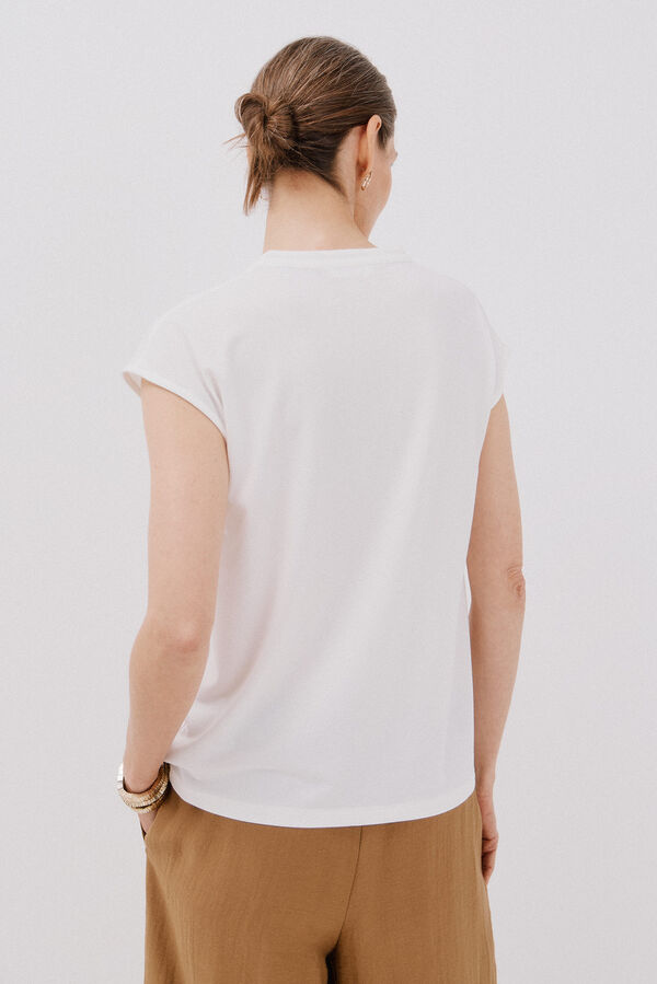 Cortefiel Basic mandarin collar t-shirt denied White