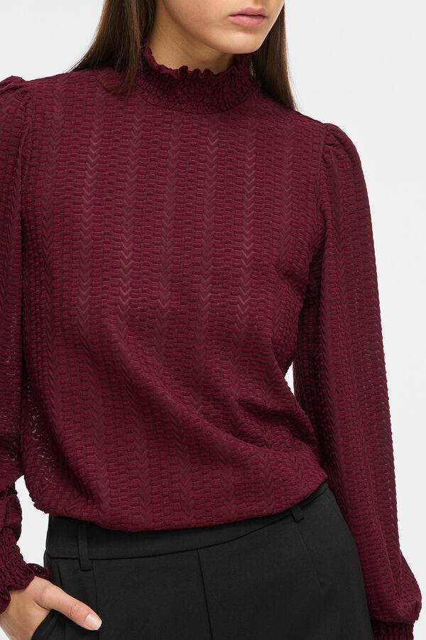 Vila High neck textured blouse Maroon