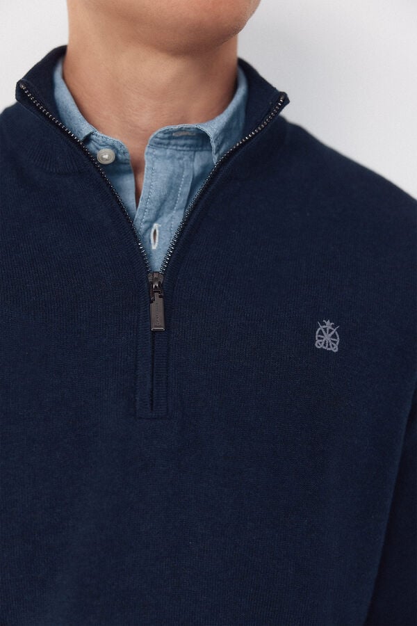 Cortefiel Cotton high neck sweater  Navy
