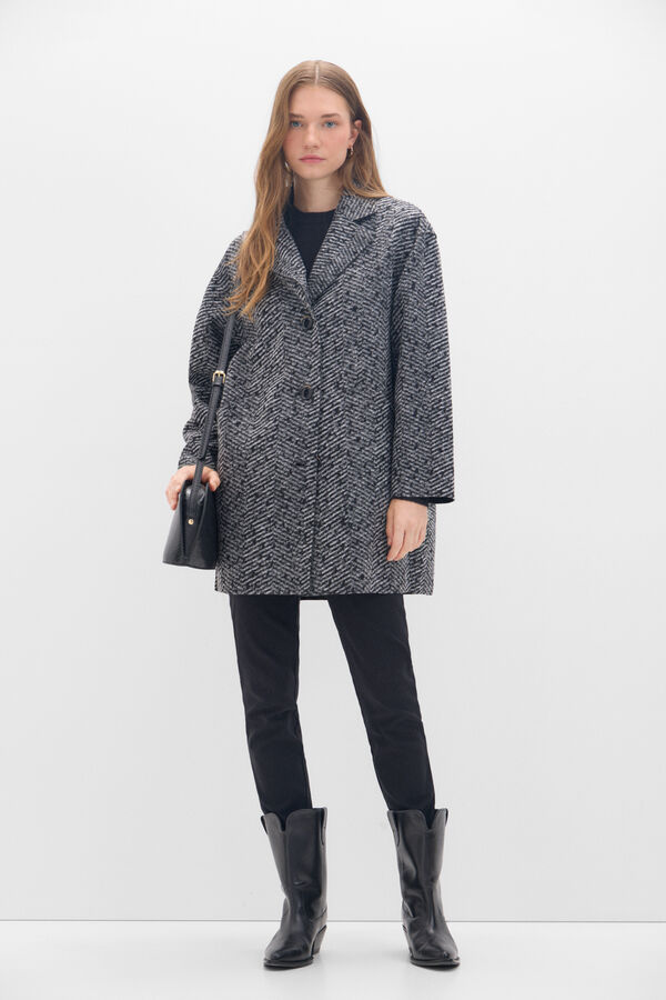 Cortefiel Dual fabric coat Printed grey