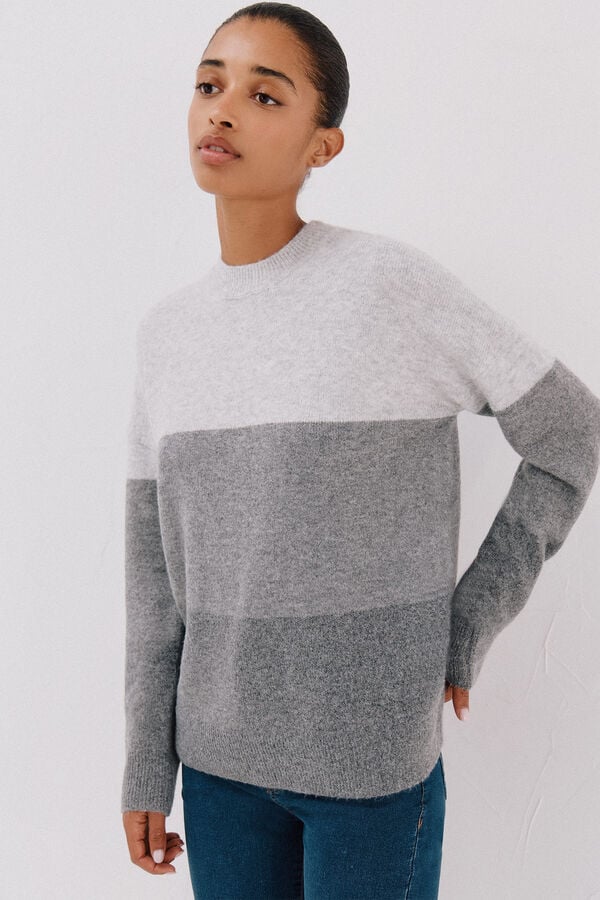 Cortefiel Striped soft feel jumper Grey