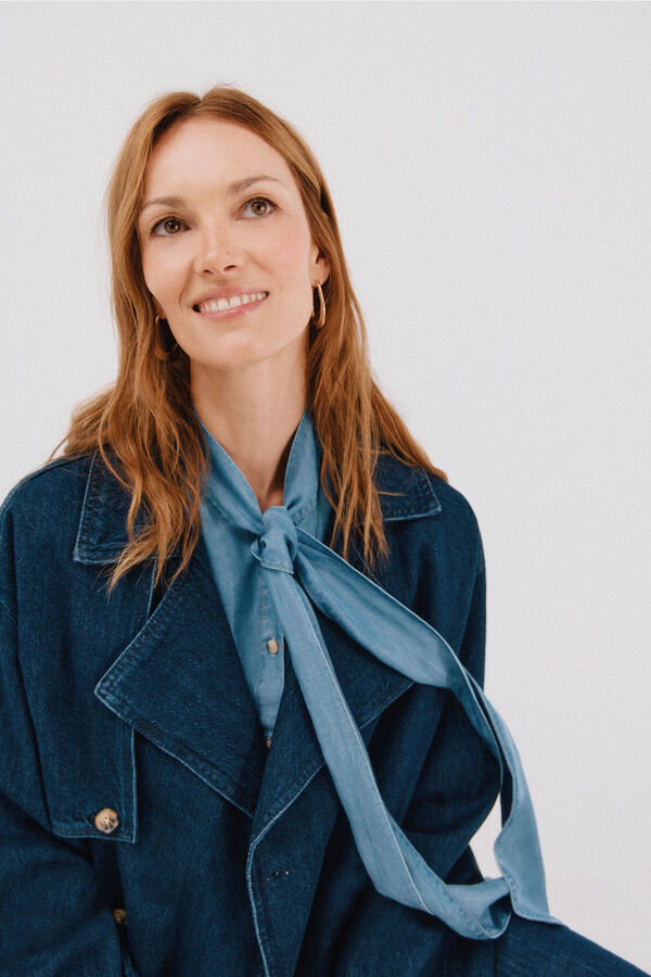 Cortefiel Short denim trench coat Navy