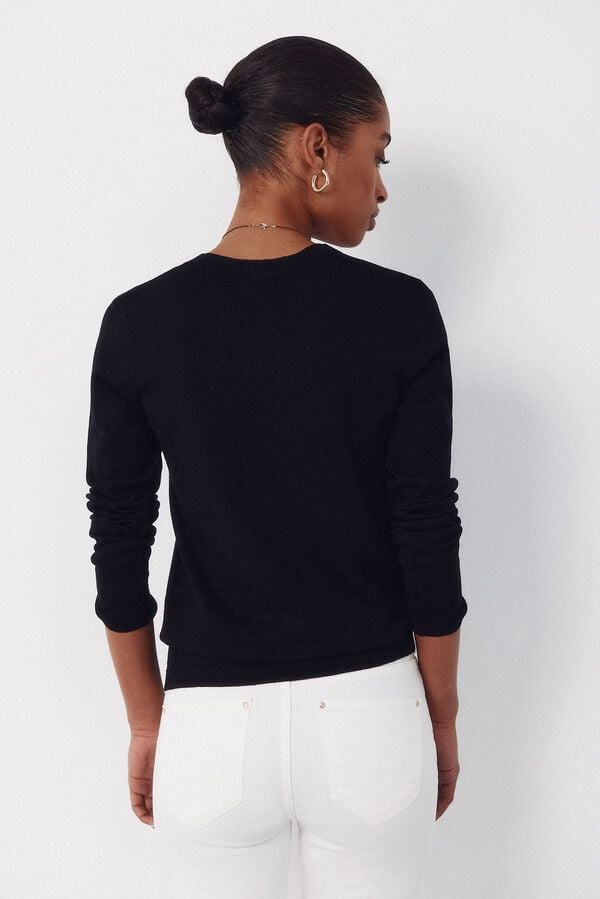 Cortefiel Striped jersey-knit jumper Black