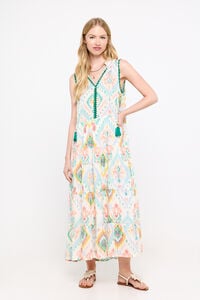 Cortefiel Printed dress with crochet piping Printed white