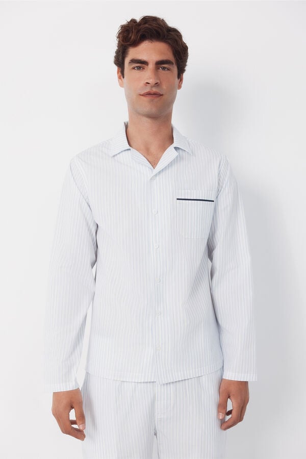 Cortefiel Jersey-knit and fabric pyjama set Blue