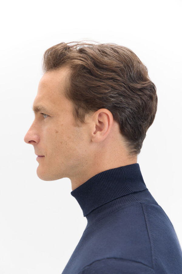 Cortefiel Cotton/silk cashmere high neck jumper  Navy