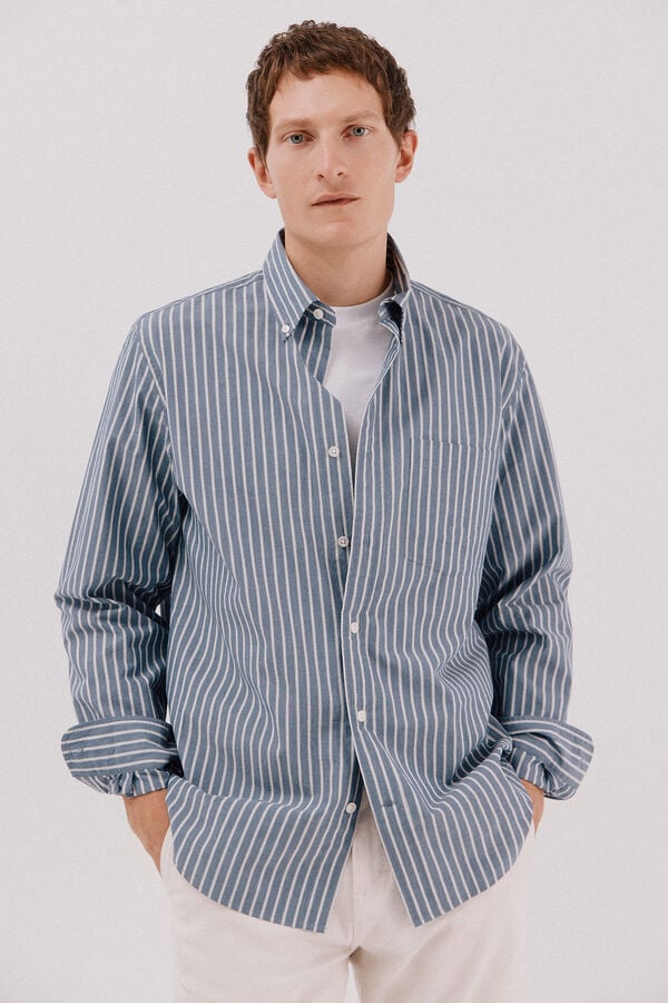 Cortefiel Striped poplin shirt Navy