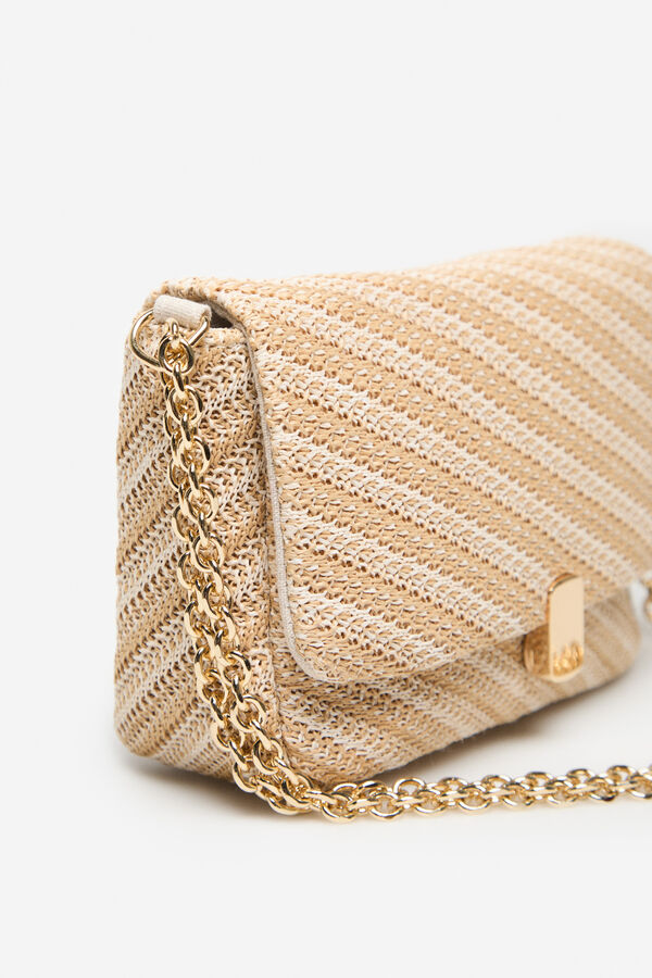 Cortefiel Raffia quilted bag with flap Nude