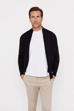 Cortefiel Basic cashmere cotton cardigan with tipping Black