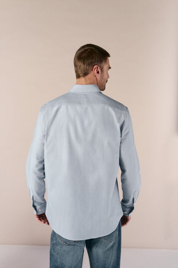 OOTO Camisa liso manga comprida Azul