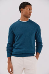 Cortefiel Lambswool jumper with round neck Blue