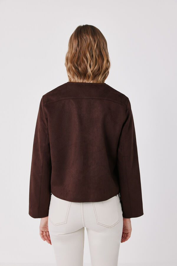 Cortefiel Faux suede jacket Dark brown
