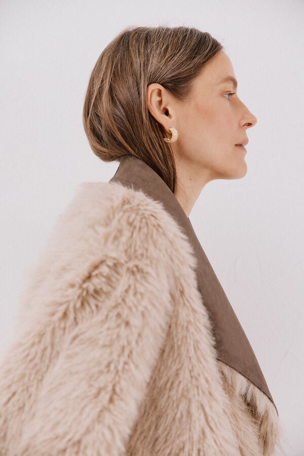 Cortefiel Sobretudo de pele longo reversível Castanho