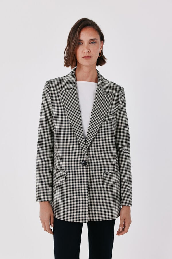 Cortefiel Blazer de mulher em tecido xadrez Cinzento