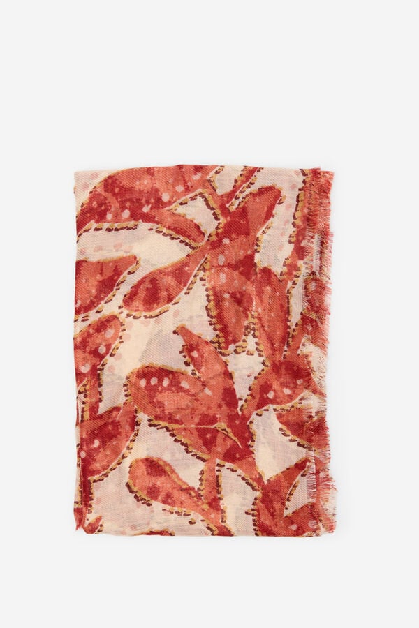 Cortefiel Scarf leaves Printed red