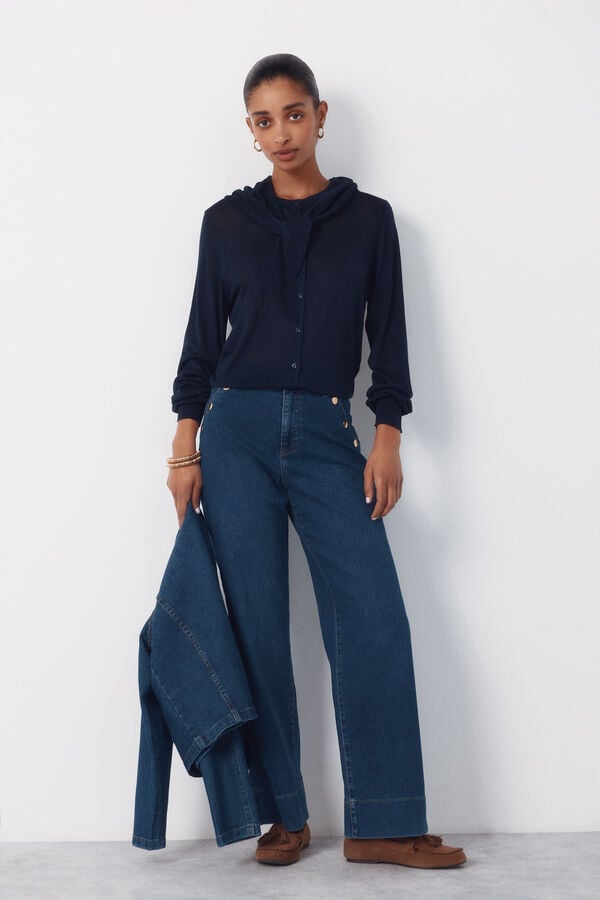 Cortefiel Jersey-knit basic jacket Navy