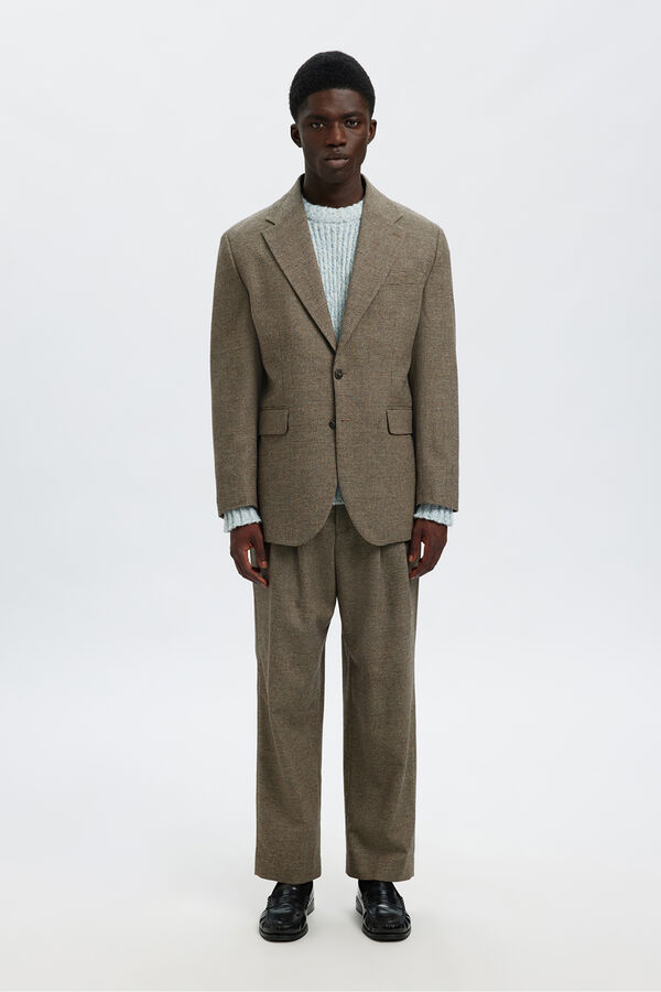 Selected Blazer de lã aos quadrados Cinzento