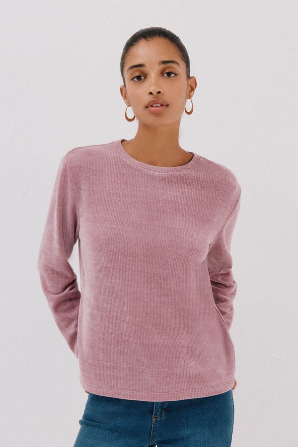 Cortefiel striped chenille t-shirt Lilac