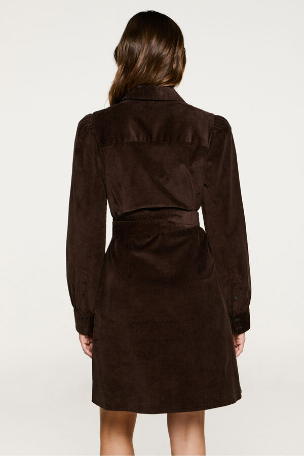 Selected Vestido de veludo cotelê de algodão orgânico Castanho