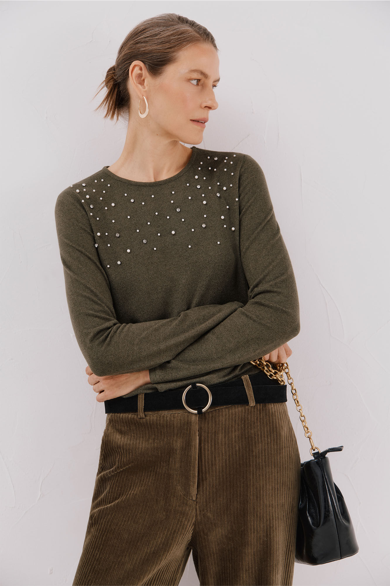 Cortefiel T-shirt with pearl and rhinestone details