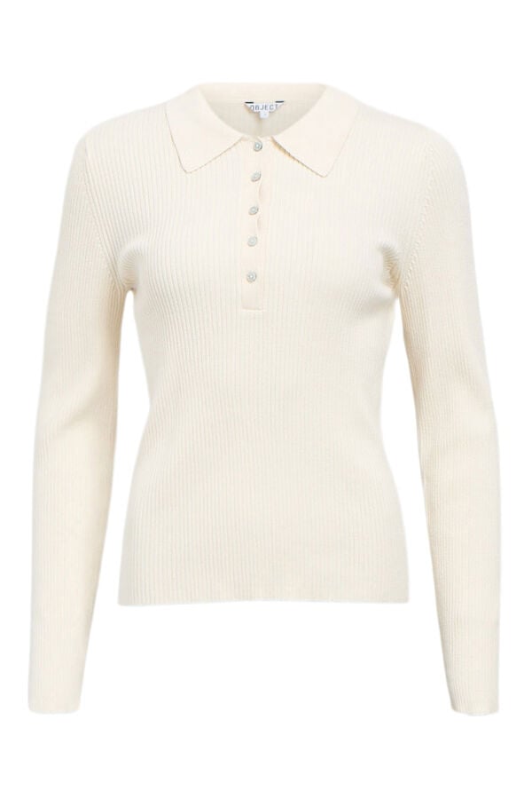 Object Camisola canelada gola polo Tostado