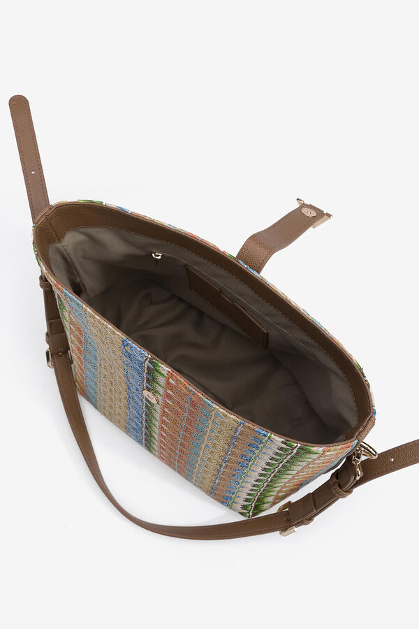 Cortefiel Multicoloured straw-look bucket bag Dark brown