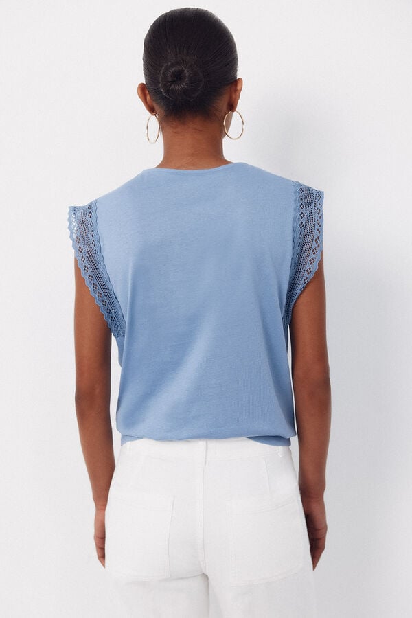 Cortefiel Guipure sleeve -shirt Blue