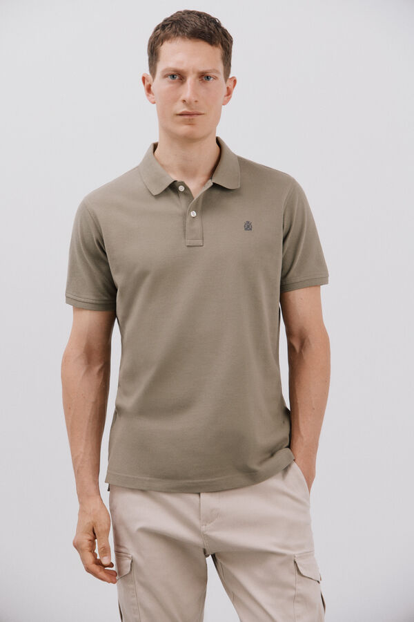 Cortefiel Essential slim fit piqué polo shirt Kaki