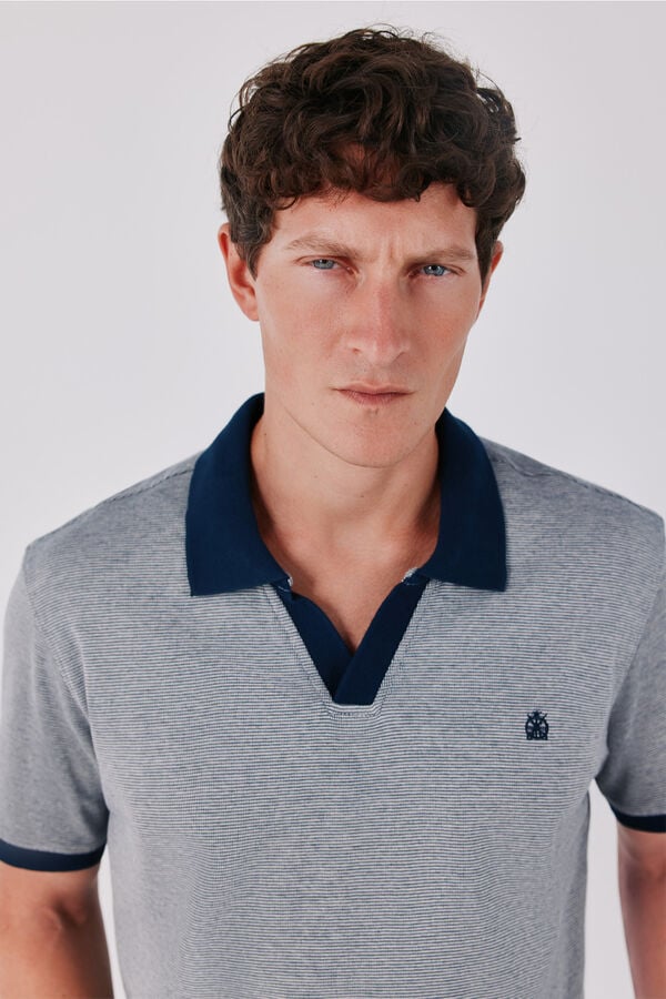 Cortefiel Structured open neck polo shirt Navy