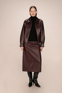 Grace & Mila Blusão bomber oversized de couro marrom