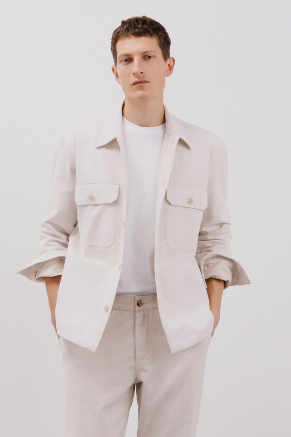 Cortefiel Coordinated cotton linen overshirt Beige