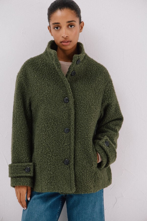 Cortefiel Short soft fabric coat Green