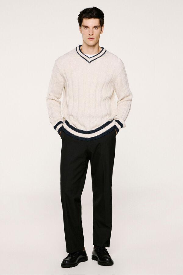 Selected Camisola de lã e alpaca com gola em V  Branco