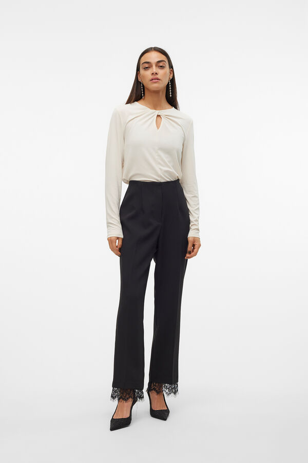 Cortefiel Long trousers with lace  Black