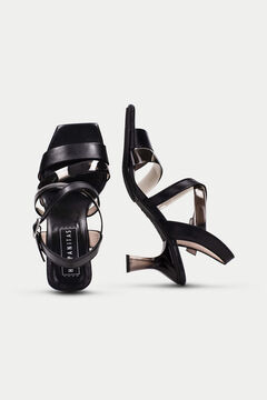 Cortefiel Leather and vinyl heeled sandal Black