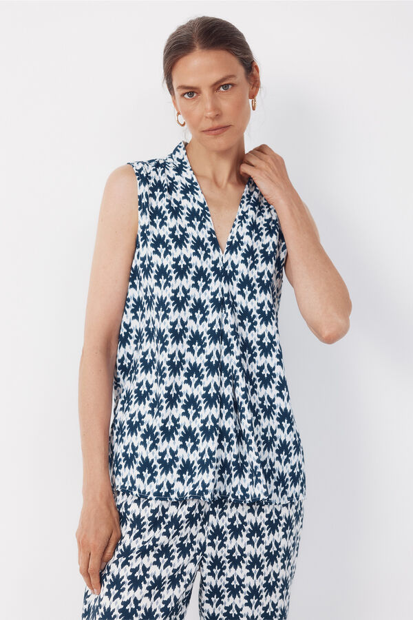 Cortefiel Fluid pleated blouse Printed blue