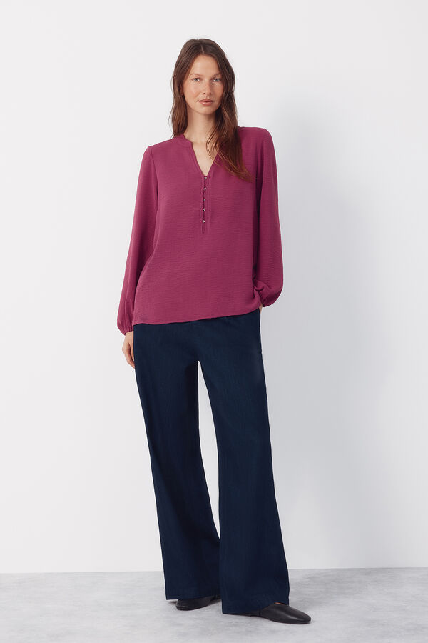 Cortefiel Mandarin blouse with buttons Purple