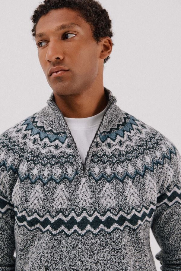 Cortefiel Christmas sweater with a high neck Dark grey