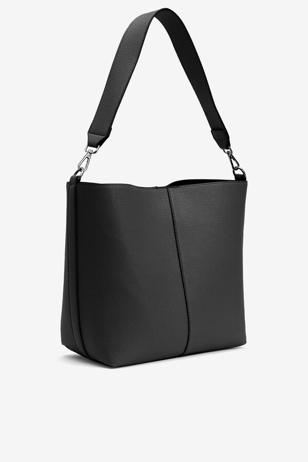 Cortefiel Leather Effect Shoulder Bag Black