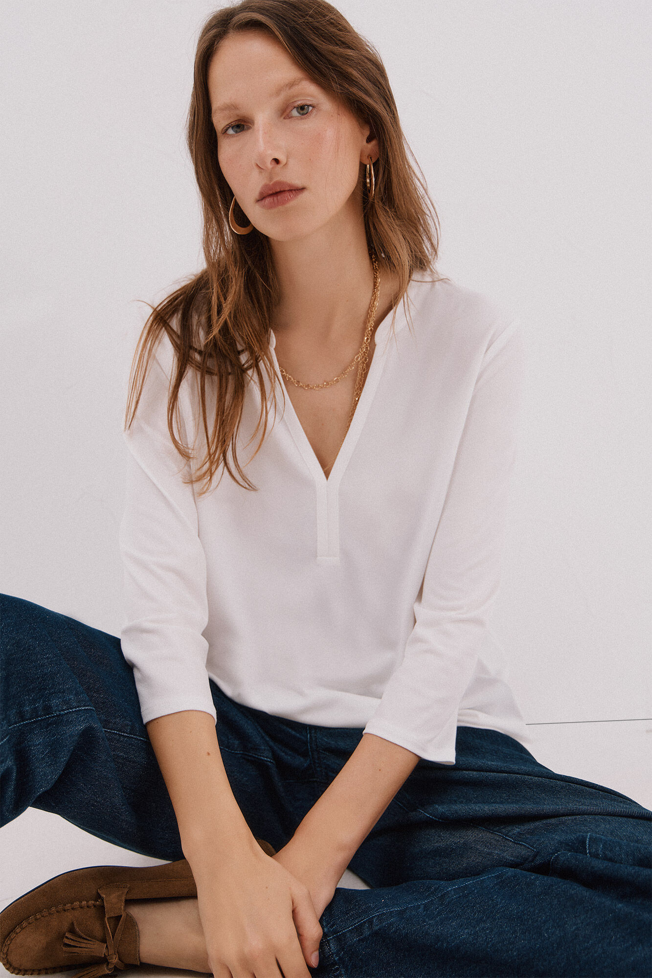 Cortefiel Basic top with mandarin collar